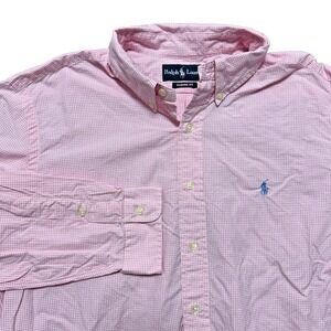 Vintage Ralph Lauren Classic Fit Pink Gingham Check Men's Button Shirt Size XL